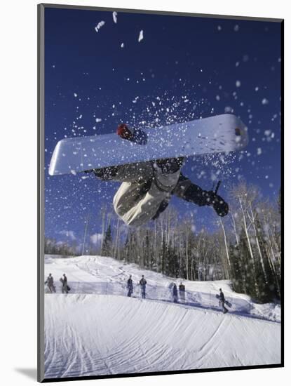 Blurred Action of Snowboarder, Aspen, Colorado, USA-null-Mounted Photographic Print