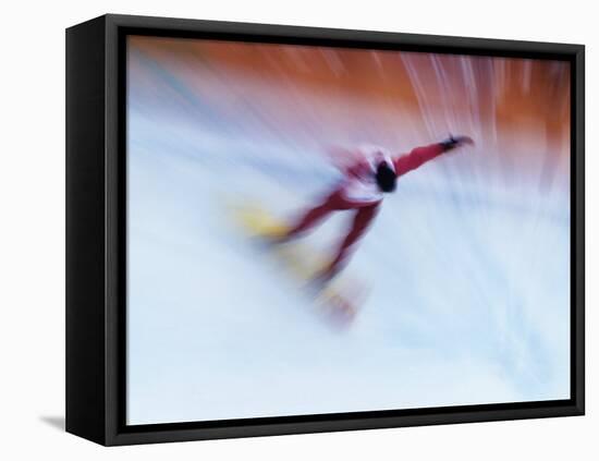 Blurred Action of Snowboarder, Nagano, Japan-null-Framed Stretched Canvas