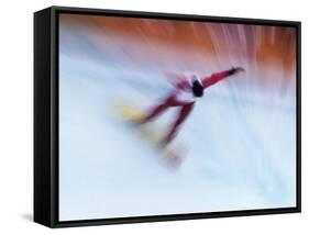 Blurred Action of Snowboarder, Nagano, Japan-null-Framed Stretched Canvas