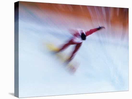 Blurred Action of Snowboarder, Nagano, Japan-null-Stretched Canvas