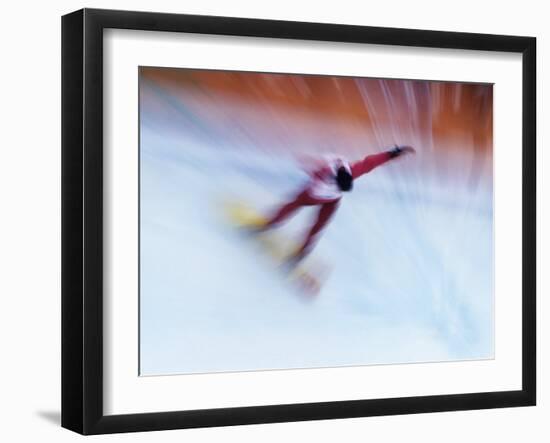 Blurred Action of Snowboarder, Nagano, Japan-null-Framed Photographic Print