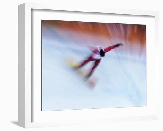 Blurred Action of Snowboarder, Nagano, Japan-null-Framed Photographic Print