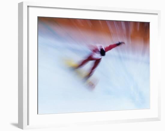 Blurred Action of Snowboarder, Nagano, Japan-null-Framed Photographic Print