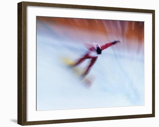 Blurred Action of Snowboarder, Nagano, Japan-null-Framed Photographic Print