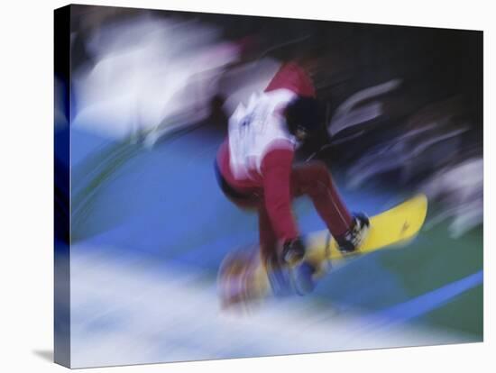 Blurred Action of Snowboarder, Nagano, JPN-null-Stretched Canvas