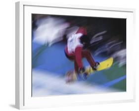 Blurred Action of Snowboarder, Nagano, JPN-null-Framed Photographic Print