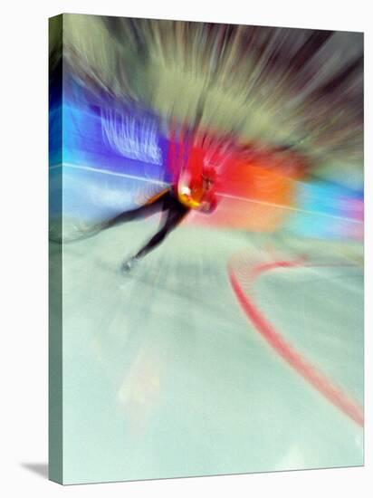 Blurred Action of Speed Skater-Paul Sutton-Stretched Canvas