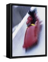 Blurred Action of the Start of 4 Man Bobsled Team, Lake Placid, New York, USA-Chris Trotman-Framed Stretched Canvas
