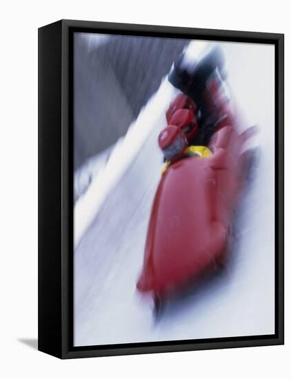 Blurred Action of the Start of 4 Man Bobsled Team, Lake Placid, New York, USA-Chris Trotman-Framed Stretched Canvas