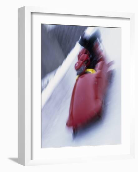 Blurred Action of the Start of 4 Man Bobsled Team, Lake Placid, New York, USA-Chris Trotman-Framed Photographic Print