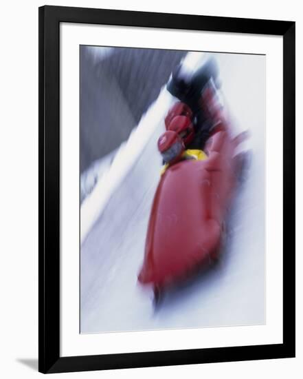 Blurred Action of the Start of 4 Man Bobsled Team, Lake Placid, New York, USA-Chris Trotman-Framed Photographic Print