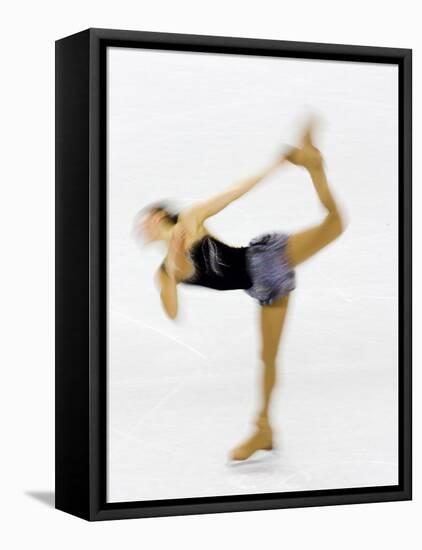 Blurred Action of Woman Figure Skater, Torino, Italy-Chris Trotman-Framed Stretched Canvas