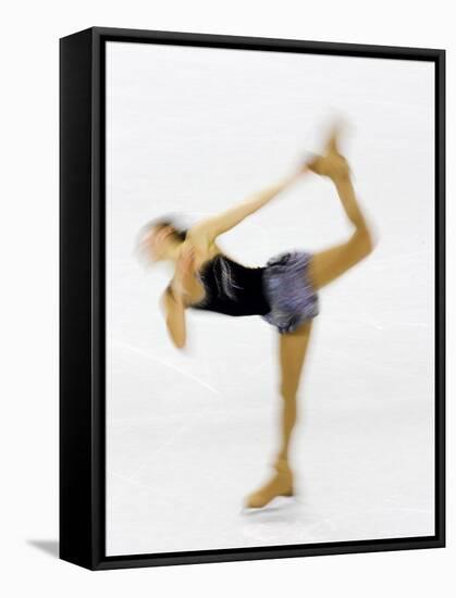 Blurred Action of Woman Figure Skater, Torino, Italy-Chris Trotman-Framed Stretched Canvas