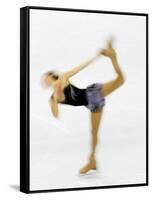 Blurred Action of Woman Figure Skater, Torino, Italy-Chris Trotman-Framed Stretched Canvas