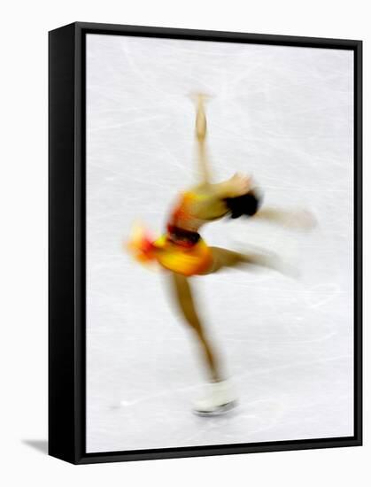 Blurred Action of Woman Figure Skater, Torino, Italy-Chris Trotman-Framed Stretched Canvas