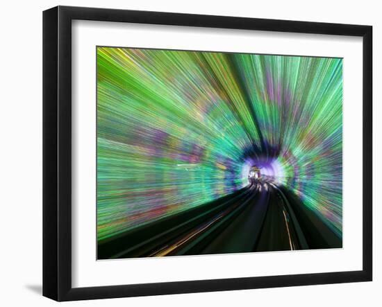 Blurred Motion Light Trails in an Train Tunnel under the Huangpu River Linking the Bund to Pudong, -Gavin Hellier-Framed Photographic Print