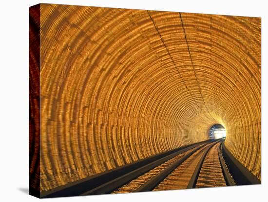 Blurred Motion Light Trails in an Train Tunnel under the Huangpu Tiver Linking the Bund to Pudong, -Gavin Hellier-Stretched Canvas