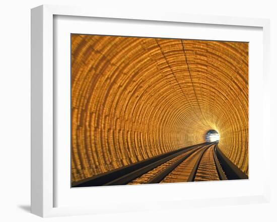 Blurred Motion Light Trails in an Train Tunnel under the Huangpu Tiver Linking the Bund to Pudong, -Gavin Hellier-Framed Photographic Print