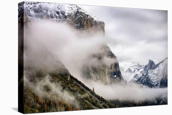 Blustery El Capitan and Half Dome, Fog at Yosemite National Park-Vincent James-Stretched Canvas