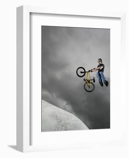 BMX Biker Performing Tricks-null-Framed Photographic Print