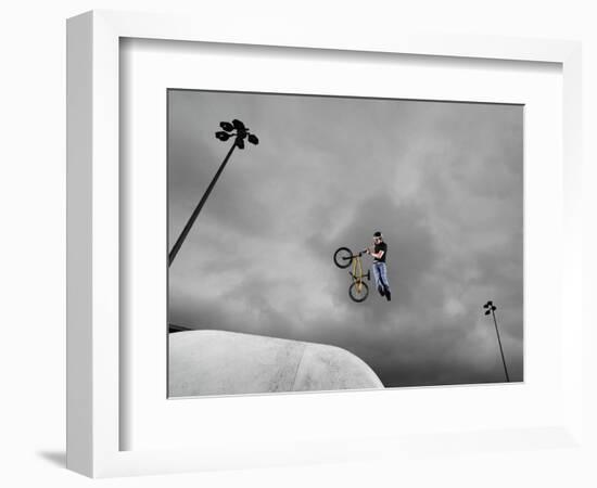 BMX Biker Performing Tricks-null-Framed Photographic Print