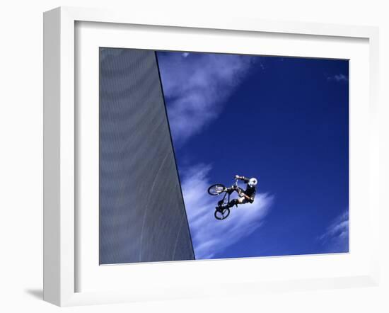 Bmx Cyclist Flying Off the Vert-null-Framed Photographic Print