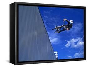 Bmx Cyclist Flys over the Vert-null-Framed Stretched Canvas