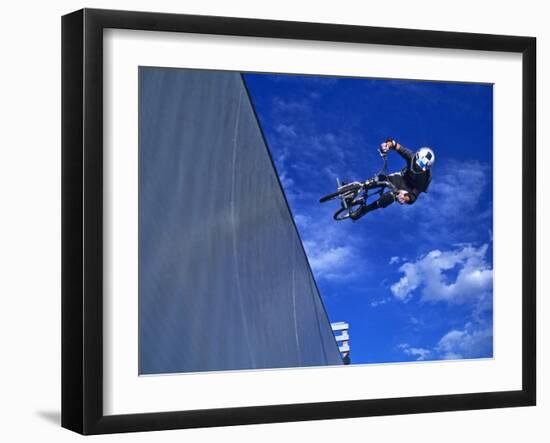 Bmx Cyclist Flys over the Vert-null-Framed Premium Photographic Print