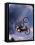 Bmx Cyclist Flys over the Vert-null-Framed Stretched Canvas