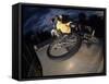 Bmx Cyclist Flys over the Vert-null-Framed Stretched Canvas