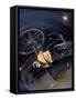 Bmx Cyclist Flys over the Vert-null-Framed Stretched Canvas