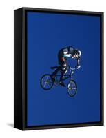 Bmx Cyclist Flys over the Vert-null-Framed Stretched Canvas