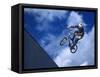 Bmx Cyclist Flys over the Vert-null-Framed Stretched Canvas