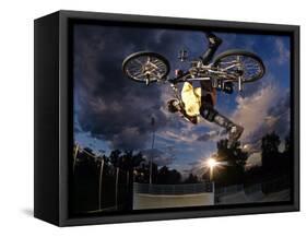 Bmx Cyclist Flys over the Vert-null-Framed Stretched Canvas