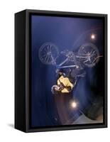 Bmx Cyclist Flys over the Vert-null-Framed Stretched Canvas