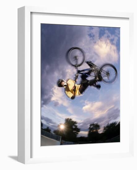 Bmx Cyclist Flys over the Vert-null-Framed Photographic Print