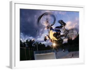 Bmx Cyclist Flys over the Vert-null-Framed Photographic Print