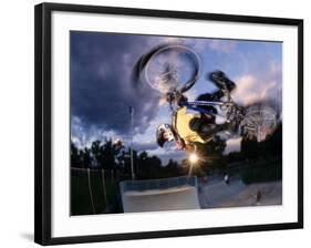 Bmx Cyclist Flys over the Vert-null-Framed Photographic Print