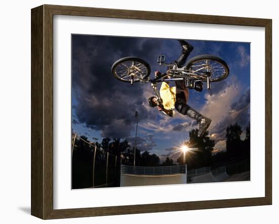 Bmx Cyclist Flys over the Vert-null-Framed Photographic Print