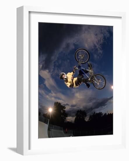 Bmx Cyclist Flys over the Vert-null-Framed Photographic Print