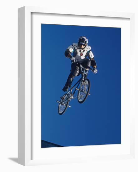 Bmx Cyclist Flys over the Vert-null-Framed Photographic Print