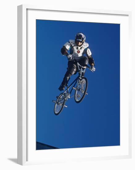 Bmx Cyclist Flys over the Vert-null-Framed Photographic Print