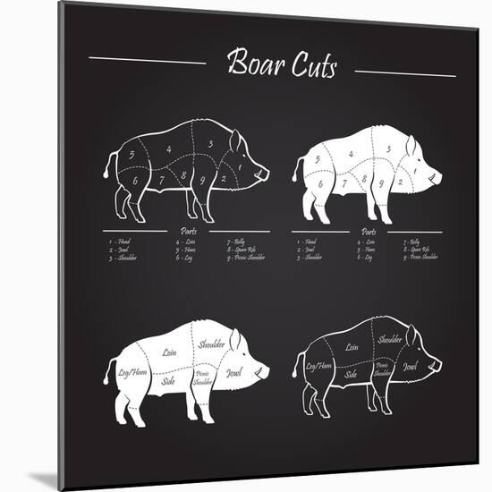 Boar Meat Cut Diagram - Elements Blackboard-ONiONAstudio-Mounted Art Print