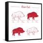 Boar Meat Cut Diagram - Elements Red on White-ONiONAstudio-Framed Stretched Canvas