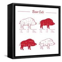 Boar Meat Cut Diagram - Elements Red on White-ONiONAstudio-Framed Stretched Canvas