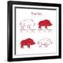 Boar Meat Cut Diagram - Elements Red on White-ONiONAstudio-Framed Art Print