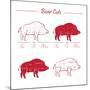 Boar Meat Cut Diagram - Elements Red on White-ONiONAstudio-Mounted Art Print