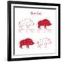 Boar Meat Cut Diagram - Elements Red on White-ONiONAstudio-Framed Art Print