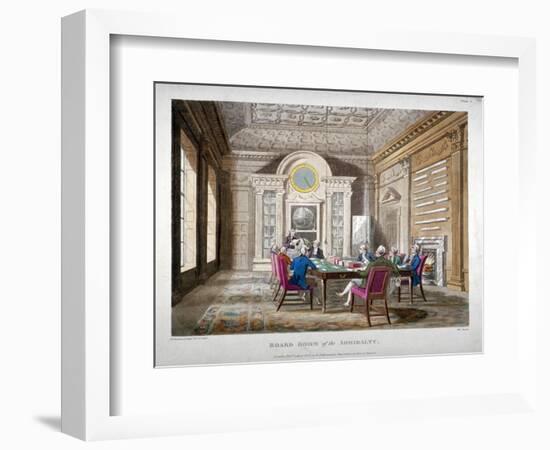 Boardroom of the Admiralty with a Meeting in Progress, Whitehall, Westminster, London, 1808-Augustus Charles Pugin-Framed Giclee Print