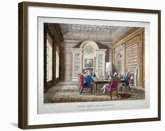 Boardroom of the Admiralty with a Meeting in Progress, Whitehall, Westminster, London, 1808-Augustus Charles Pugin-Framed Giclee Print